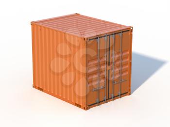Ship cargo container 10 feet length. Brown metallic freight box with shadow isolated on white background. Marine logistics, harbor warehouse, customs, transport shipping concept. 3D illustration