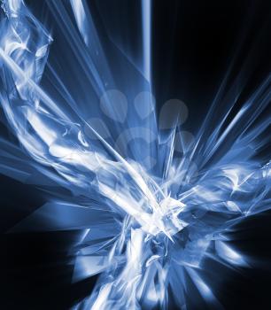 Futuristic abstract background. Light blue explosion on black