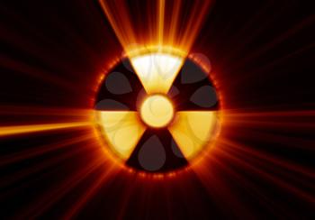 Radioactive danger symbol with a shine on black background