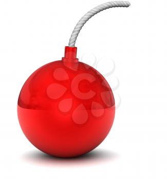 Red bomb on white background