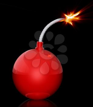 Red bomb with burning match
