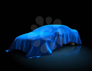 3D illustration of the car covered fabric.