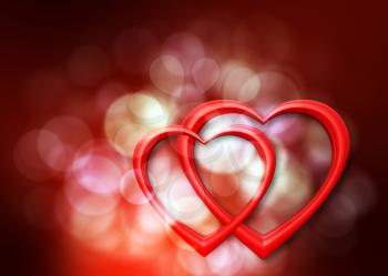 background with defocused lights and two hearts