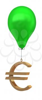 Symbol of Euro flying up by a balloon