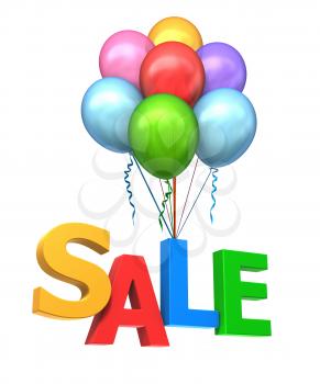 Balloon carrying the word sale . Clipping path included