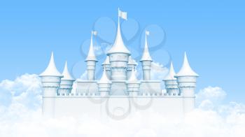Castle in the sky surrounded by clouds