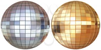 Two disco mirrorballs silver and gold