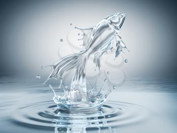 Water splash in form of jumping fish