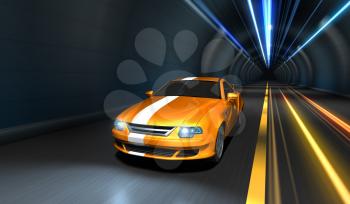 Sports car racing in a tunnel