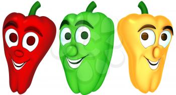 Three cartoon peppers