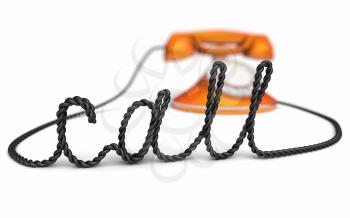 Rero phone with  cord in form of word Call