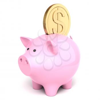Piggy bank with a big dollar coin