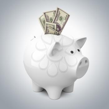 Piggy bank with dollar banknotes
