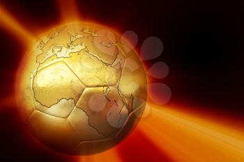 Golden soccer ball with world map