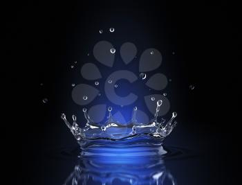 Water splash in blue spot light