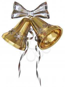 Golden Xmas bells with silver snowflakes and