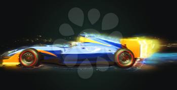 Formula One race car with light trail. Race car with no brand name is designed and modelled by myself
