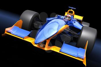 Generic blue race car on the black background