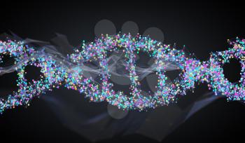Spiral strand of DNA on the dark background