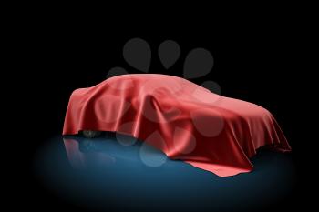 3D illustration of the car covered red fabric