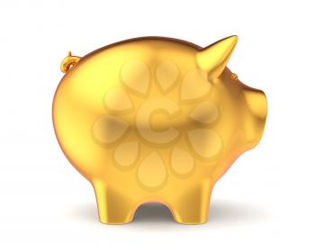 Golden piggy bank isolated on white background