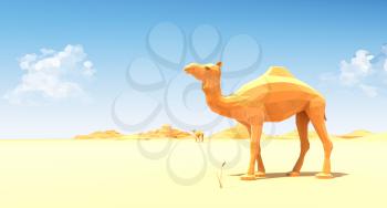 Camel in a desert. 3D illustration