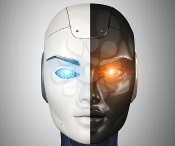 Robot's head close up. 3D illustration