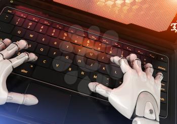 Robot typing on keyboard. 3D illustration