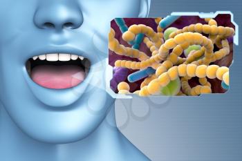 Halitosis Bacteria found in the mouth which can cause halitosis or bad breath. 3D illustration