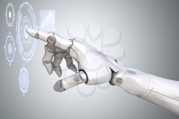 Robot's arm working with Virtual Reality touchscreen. 3D illustration