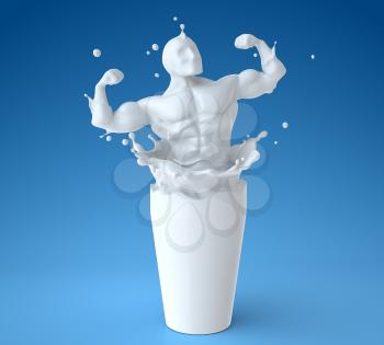 Splash of milk in form of athlete body. 3D illustration