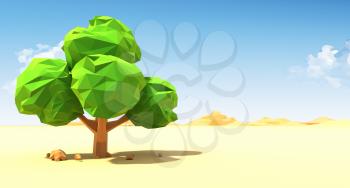 Lonely tree in desert. 3D illustration