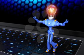 Little robot standing on keyboard. 3D illustration