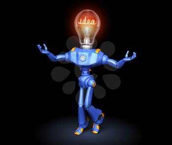 Cute robot character got idea. 3D illustration