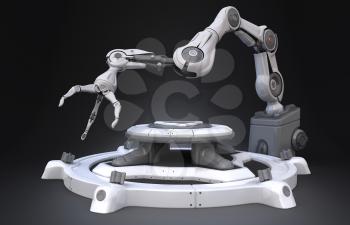 Sci-Fi Industrial robot arm.3D illustration