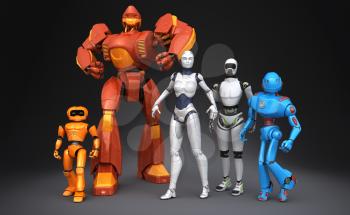 Group of robots. 3D illustration