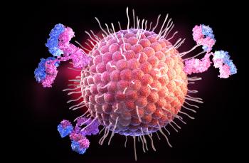 Herpes virus and antibodies. 3D illustration