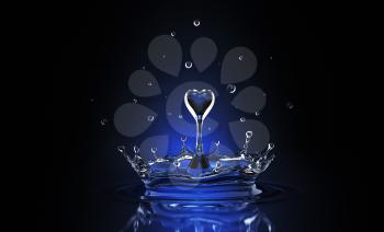 Water drop in form of heart. 3D illustration