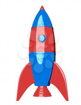 Cartoon rocket on white background. 3D illustration