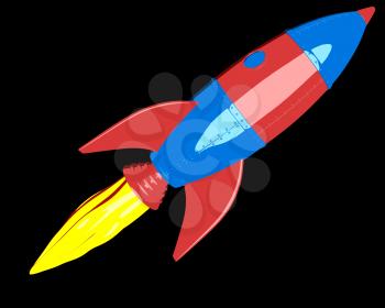 Cartoon rocket on black background. 3D illustration