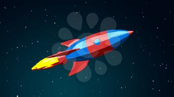 Cartoon rocket flying in the space. 3D illustration