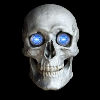 Skull with glowing cyber eyes.3D illustration