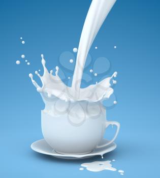 Pouring milk into a cup. 3D illustration
