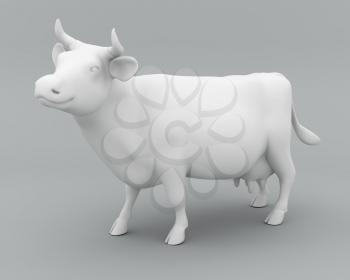 White milky cow. Clipping path included. 3D illustration
