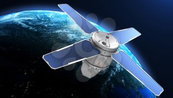 Sci-Fi sattellite on the orbit of the Earth. 3D illustration