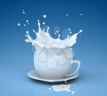 Splash of milk in form of a cup. 3D illustration