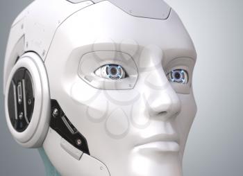 Robot's head close-up. 3D illustration