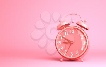 Alarm clock on the pink background. 3D illustration