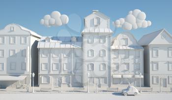 White Paper Style Old town. 3D illustration