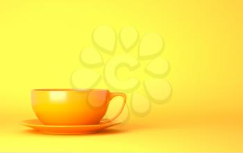 Yellow cup on the yellow background. 3D illustration
